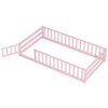 Costway Twin Size Floor Bed with Door & Fence with Safety Guardrails & Slats Support Gray/White/Mint Sky/Icy Aqua/Pink/Beige - 2 of 4