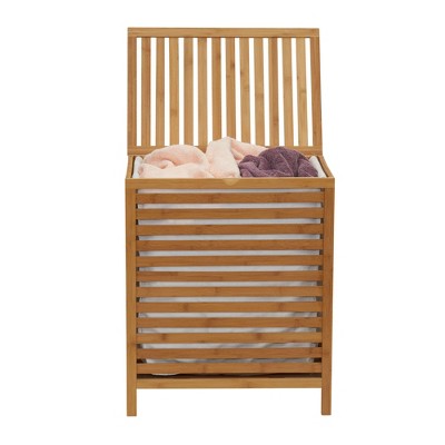 Natural Bamboo Collapsible Laundry Hamper with Lid and Cotton Bag