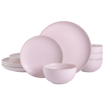 Image of Gibson Home 12pc Rockaway Round Stoneware Dinnerware Set Matte Pink