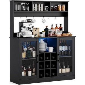 Acekool Coffee Bar Cabinet with Power Outlet, Adjustable Shelves, Hooks, Sideboard Storage for Kitchen Dining, Black - 1 of 4