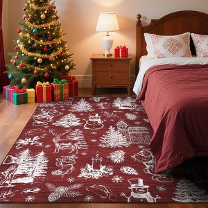 Washable Christmas Stain-Resistant Foldable Low Pile Floor Mats Xmas Printed Carpets Soft Non Shedding Rugs - 1 of 4