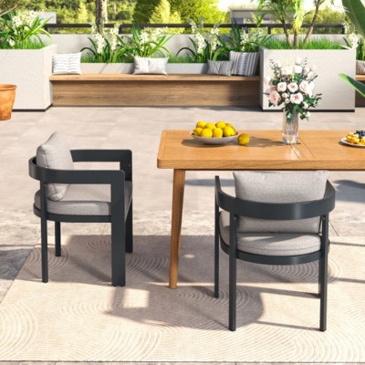 Set of 2 Patio Dining Chair with Armrests and Plush Cushions,All-Weather Outdoor Chair for Backyard or Balcony-The Pop Home