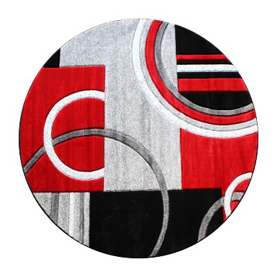 Emma + Oliver 5x5 Round Olefin Accent Rug with 3D Sculpted Intersecting  Arch Design in Red, Gray, Black and White with Jute Backing 