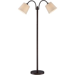 360 Lighting Modern Floor Lamp 56" Tall Dark Bronze Twin Arm Adjustable Gooseneck Neutral Cotton Drum Shade for Living Room Reading Bedroom - 1 of 4