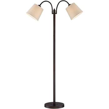 360 Lighting Modern Floor Lamp 56" Tall Dark Bronze Twin Arm Adjustable Gooseneck Neutral Cotton Drum Shade for Living Room Reading Bedroom