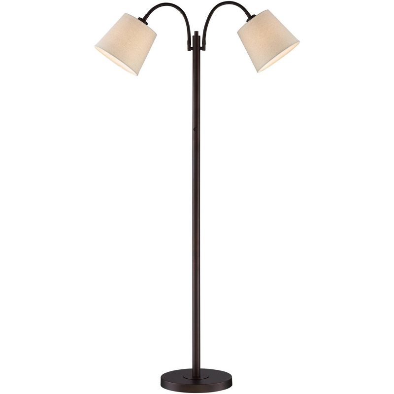 360 Lighting Modern Floor Lamp 56" Tall Dark Bronze Twin Arm Adjustable Gooseneck Neutral Cotton Drum Shade for Living Room Reading Bedroom, 1 of 10