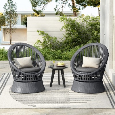 Outdoor Patio Wicker Lounge Chair, Wicker Chaise with Stylish Round Design, Lounge Chair with Iron Frame and PE Cushions-Coolbibila