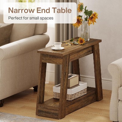 Narrow end table perfect for small spaces with a cup on top