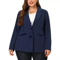 Agnes Orinda Women's Plus Size Casual Button Down Notched Lapel Office Jackets Blazer Navy Blue 4X