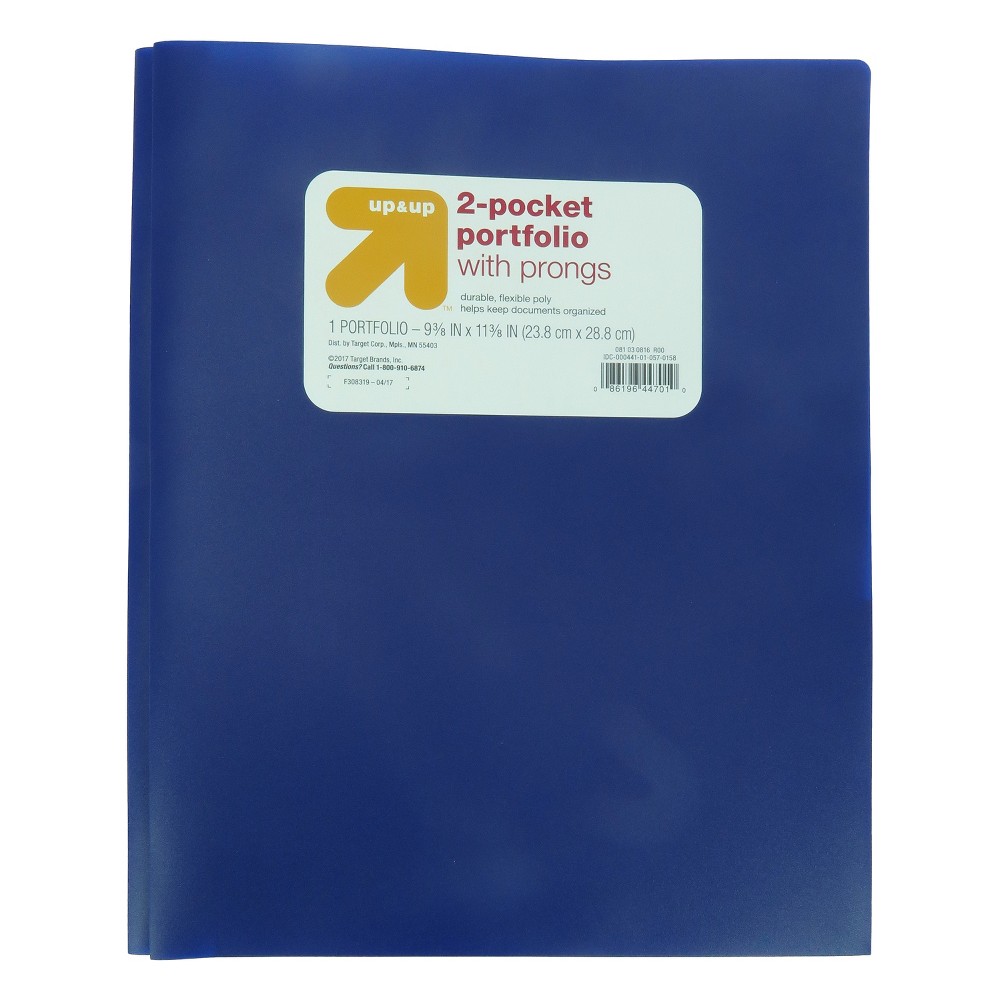 2 Pocket Plastic Folder with Prongs Blue - Up&Up was $0.75 now $0.5 (33.0% off)