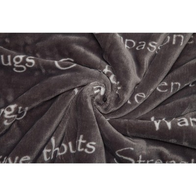 Gray Faux Fur and Sherpa Throw Blanket with Inspirational Words