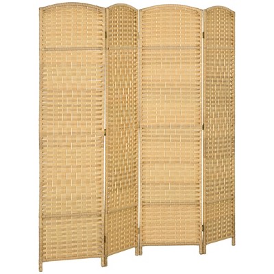 Homcom 4 Panel Room Divider, 6' Tall Folding Privacy Screen, Hand-woven ...