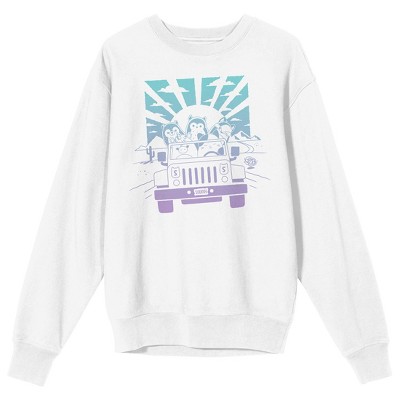 Squishmallows Car Ride Crew Neck Long Sleeve White Adult Sweatshirt