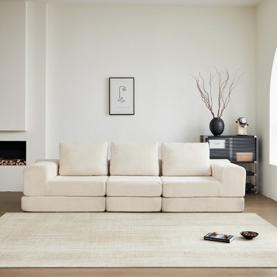 108" Corduroy Modular Convertible 3-Seater Cloud Sofa with Ergonomic Design and Spacious Cushions