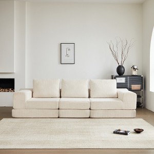 108" Corduroy Modular Convertible 3-Seater Cloud Sofa with Ergonomic Design and Spacious Cushions - 1 of 4