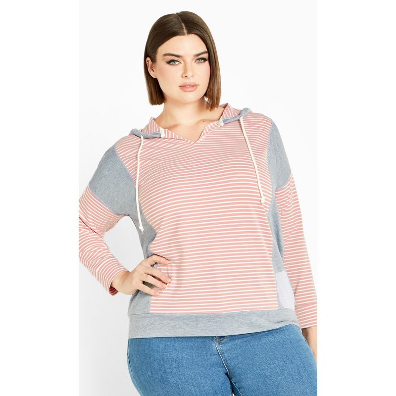 Women's Plus Size Seeing Stripes Sweater - Pink | AVENUE, 1 of 7