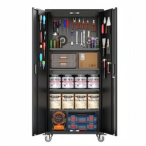 GustoWave Metal Storage Cabinet 72 in Locking w/Wheels & Pegboard, Heavy-Duty Steel w/ 4 Adjustable Shelves, Tool Organizer, Black - 1 of 4