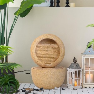 NAYSAYE Fountain Round Cement Water Feature with Two Tier Design for Garden and Patio, Beige and Yellow, 21.7"*34.3"*61.6" - 1 of 4