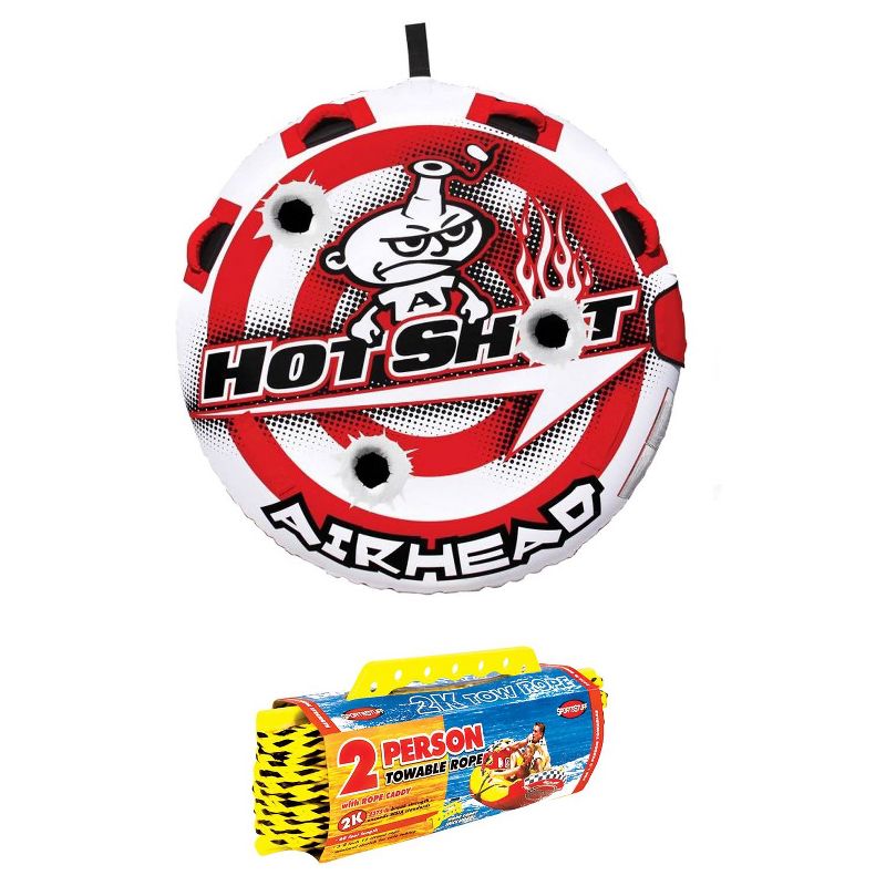Airhead Hot Shot 2 Inflatable Round Single Rider Towable Tube with 60' Tow Rope, 1 of 7