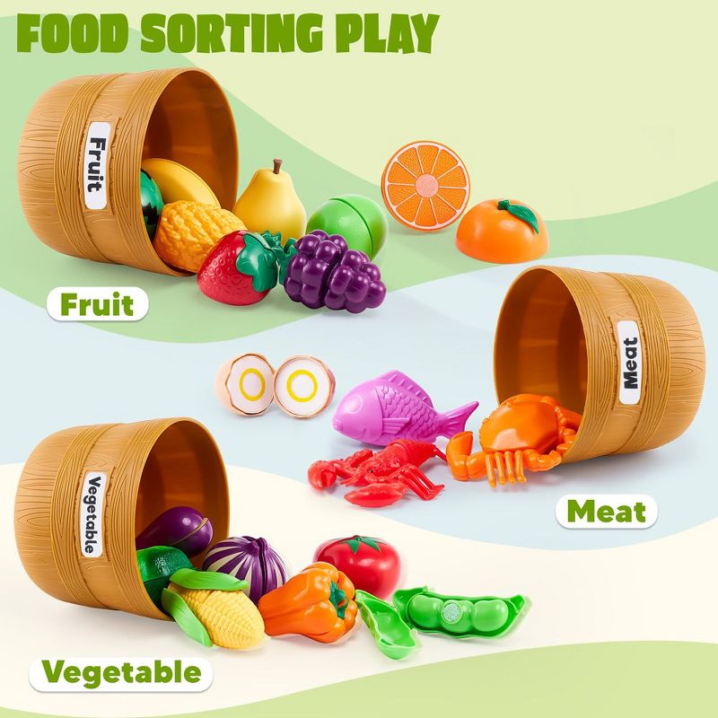 69Pcs Color Sorting Play Food Set - Learning Toys for Boys & Girls, Cutting Food Toy, Kitchen Accessories for Kids, Sorting /Fine Motor Skills Toy, 3 of 9