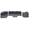 vidaXL 7 Piece Gray Poly Rattan Patio Sofa Set with Cushions, Pillows, and Coffee Table - Durable, Versatile and Comfortable Outdoor Lounge Furniture - 2 of 4
