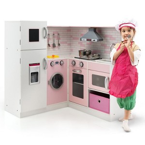 Costway Kids Corner Kitchen Play Set w/ Lifelike Sound & Sparkling Light Gift for Age 3+ - 1 of 4