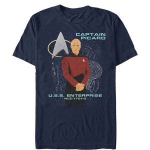 Men's Star Trek: The Next Generation Captain Picard Cartoon & USS Enterprise T-Shirt - 1 of 4