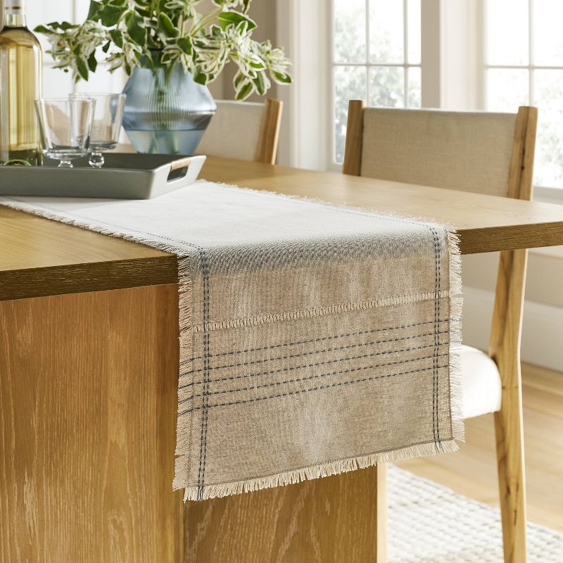 14&#34;x72&#34; Natural Leno Weave Table Runner with Blue Accent - Threshold&#8482; designed with Studio McGee, 3 of 5