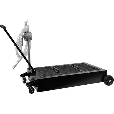 Acekool 25 Gallon Oil Drain Pan, 95L Foldable Low Profile Oil Tank with Pump, Hose, Mesh Grille, Swivel Casters, Red