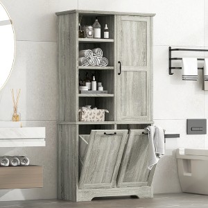 Whisen Bathroom Storage Cabinet with Drawers, Tilt-Out Laundry Hamper and Open Shelves - 1 of 4