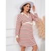 Maternity Sweater Dress Long Sleeve Collar V Neck Striped Midi Dress with Belt Baby Shower Photoshoot - 4 of 4