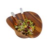 Nambé Ripple Collection Salad Bowl with Servers – Deep Oval Acacia Wood and Alloy Serveware, Decorative Tabletop Centerpiece - 2 of 4