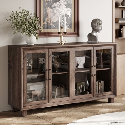 FUFU&GAGA Vintage Farmhouse Style Glass -Door Display Cabinet,Multi-Shelf Home Office Display Bookshelf,Display & Organize,Elevate Your Space
