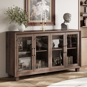 FUFU&GAGA Vintage Farmhouse Style Glass -Door Display Cabinet,Multi-Shelf Home Office Display Bookshelf,Display & Organize,Elevate Your Space - 1 of 4
