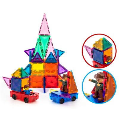 PICASSO-TILES 2 Piece Magnetic Car Set, Travel Size Toy Compatible for Magnetic Tiles and Building Blocks for Kids
