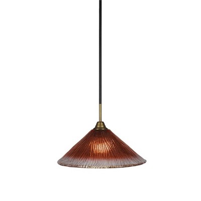 Toltec Lighting Paramount 1 - Light Pendant in  Matte Black/Brass with 16" Raspberry Crystal Shade