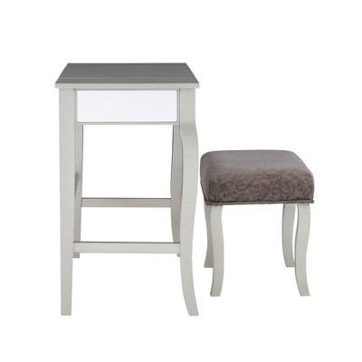 Harper Glam Silver Vanity Set with Flip-up Mirror and Gray Velvet Stool