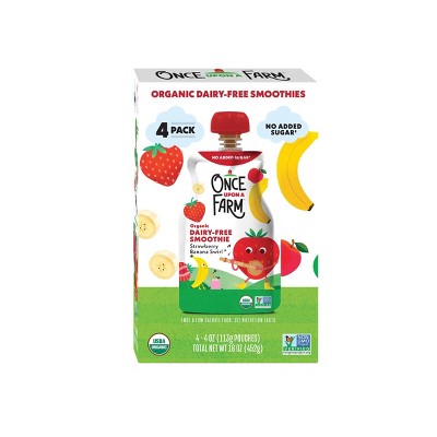 Once Upon a Farm Organic Strawberry Banana Swirl Dairy-Free Smoothie - 4ct/4oz Pouches