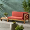 Christopher Knight Home Brava Outdoor Acacia Wood Right Arm Loveseat and Coffee Table Set with Cushion - 2 of 4