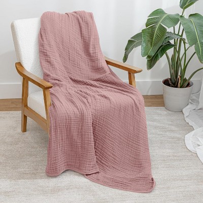 Mauve Cotton Muslin Queen Throw Blanket, 50" x 60"
