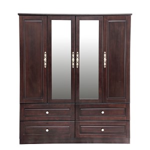 Keloyid Seusar Brownish Black Wood 61.42 in. Armoire with 4 Drawers, 2 Mirror, Hanging Rod and Shelves - 1 of 4