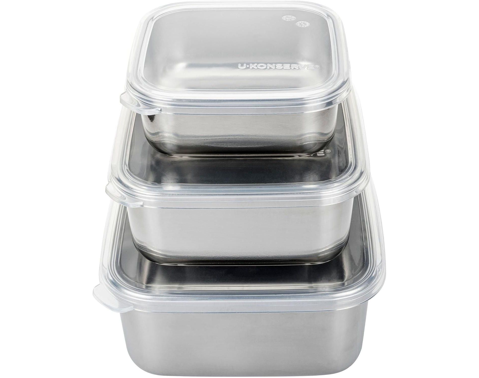 U Konserve Stainless Steel Square Nesting Trio - Set of 3 (15, 30, & 50oz) - Clear