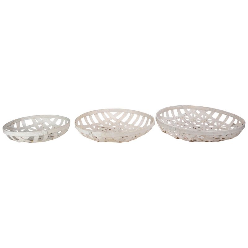 Northlight Set of 3 Cream White Round Lattice Tobacco Table Top Baskets, 3 of 5
