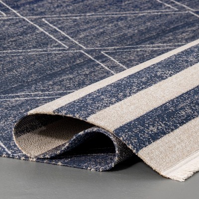 Blue Reversible Synthetic Rectangular Indoor/Outdoor Rug