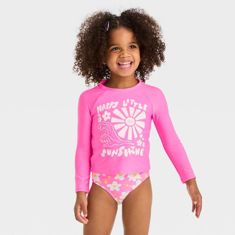 Toddler Girls' Rash Guard Swimsuit Set - Cat & Jack™ Pink, 1 of 5