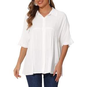 INSPIRE CHIC Women's Casual Babydoll Half Sleeve Turndown Collar Ruffle Hem Button Down Blouse - 1 of 4