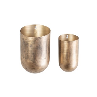 Set of 2 Cylinder Wall Planters Brass Metal by Foreside Home & Garden