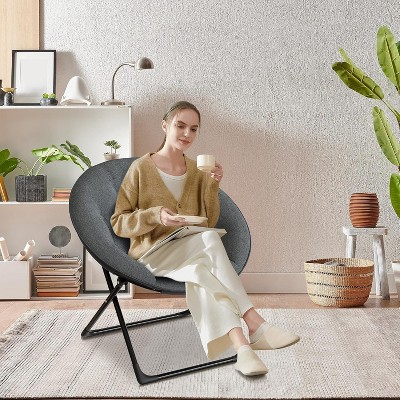 Nasitip Oversized Saucer Chair - 300LB Plush Faux Fur Lounger, Foldable Reading Chair with Gold Frame for Bedroom/Living Room