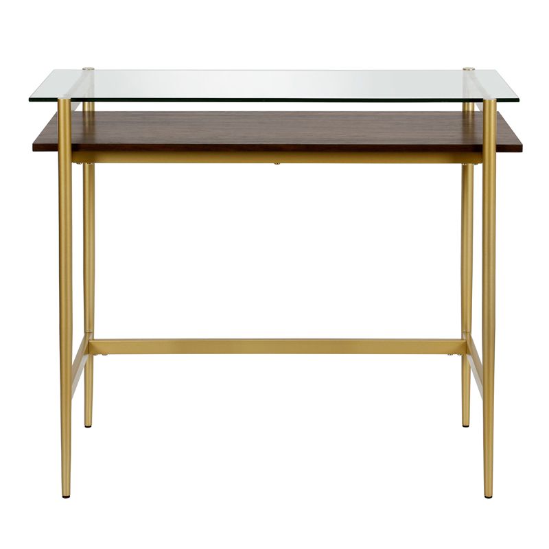 36" Brass Finish Desk with Walnut Shelf - Henn&Hart, 3 of 10
