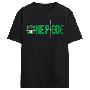 One Piece Zoro Skull Title Art Adult Black Short Sleeve Heavyweight Beefy Tee Shirt - 1 of 4